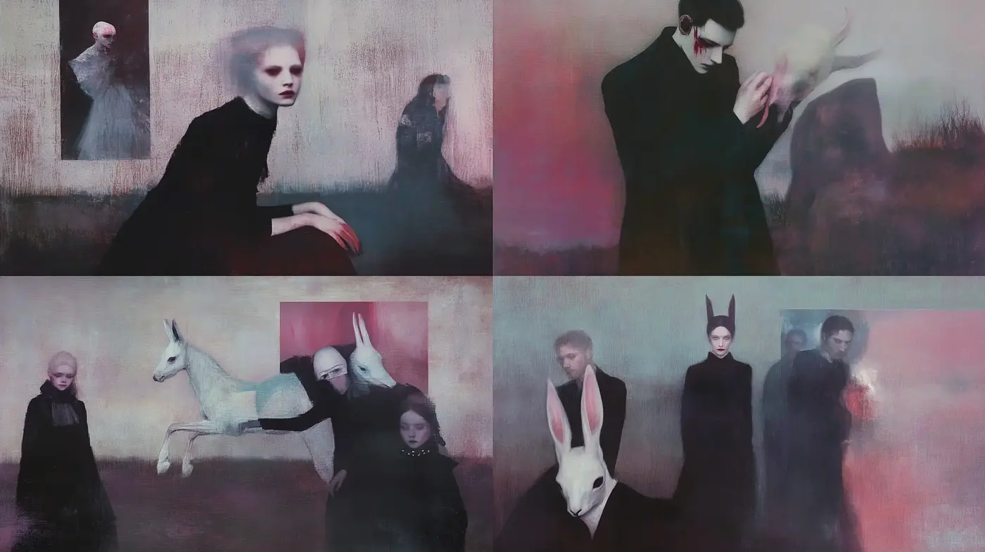 Gothic Elegance with Ethereal Overtones in a Surrealist Dreamscape - Midjourney sref style