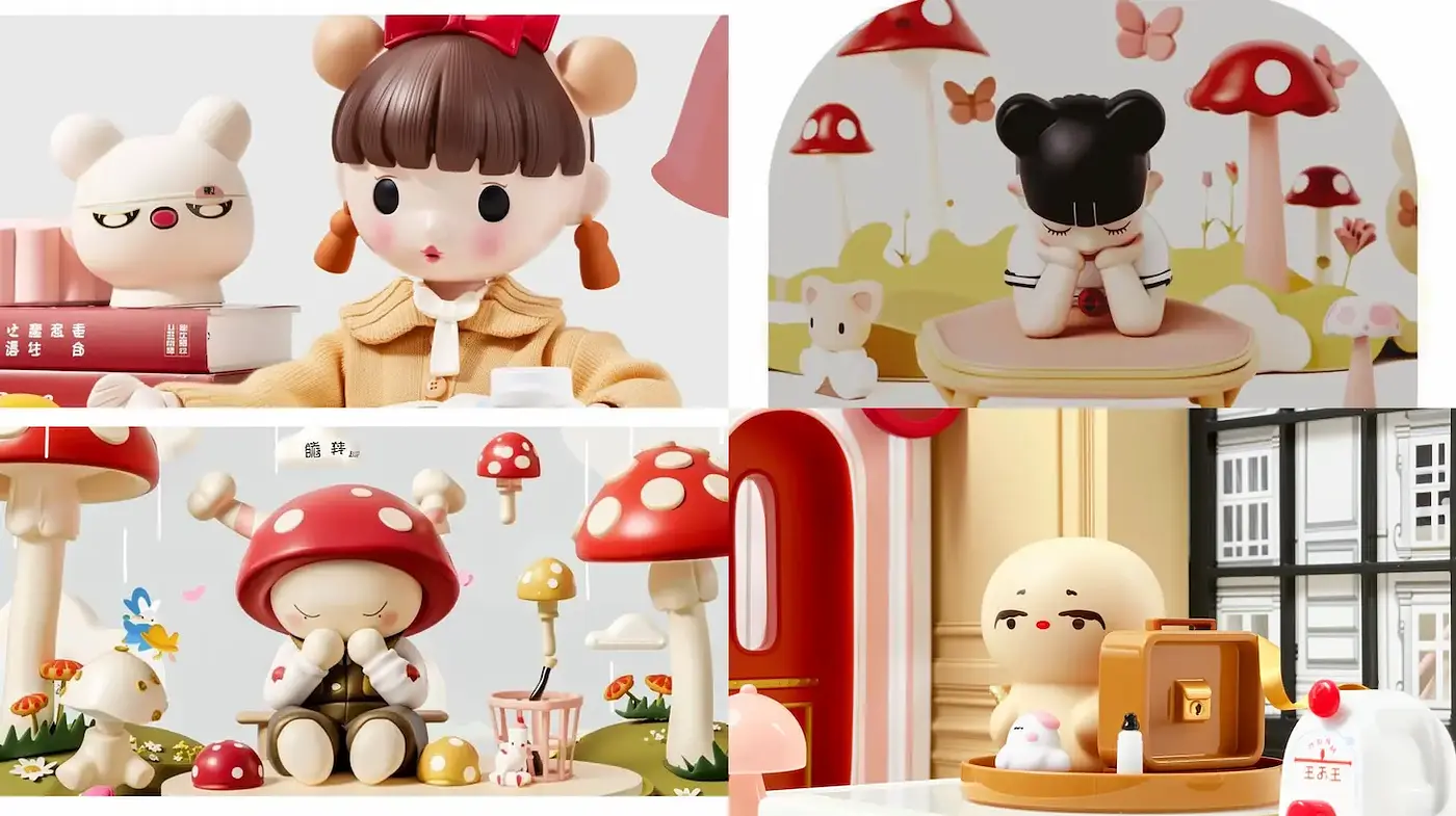 Whimsical and Playful Character Illustrations in a Dreamlike Environment - Midjourney sref style
