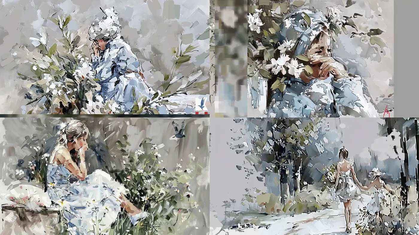 Ephemeral Brushwork Harmony in Sepia and Slate - Midjourney sref style