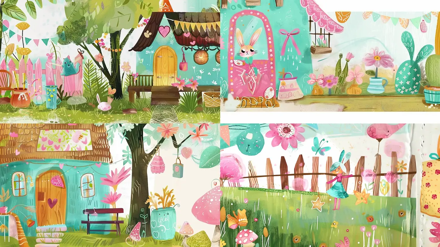 Whimsical Pastel Garden Fantasy Illustrations - Midjourney sref style