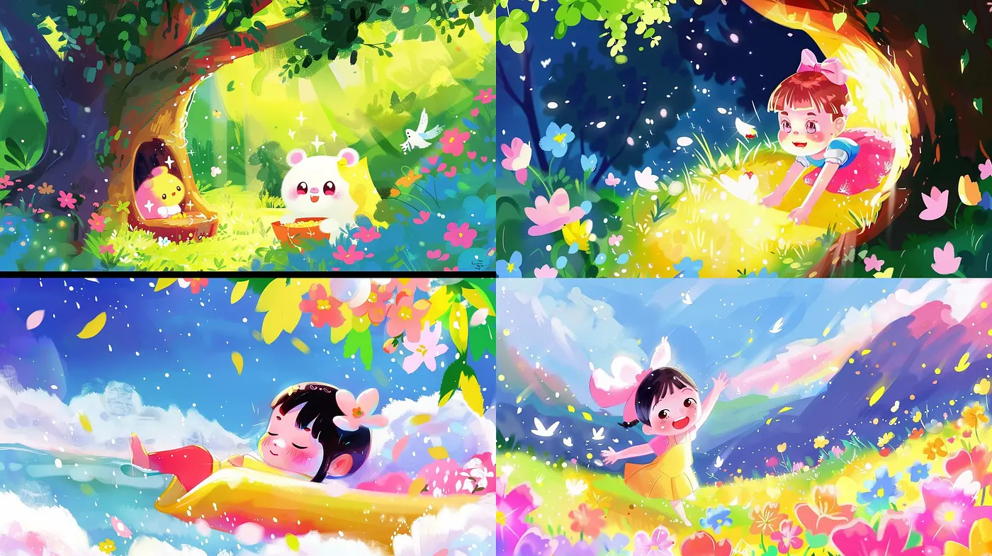 Whimsical Storybook Dreamscape in Vivid Hues - Midjourney sref style