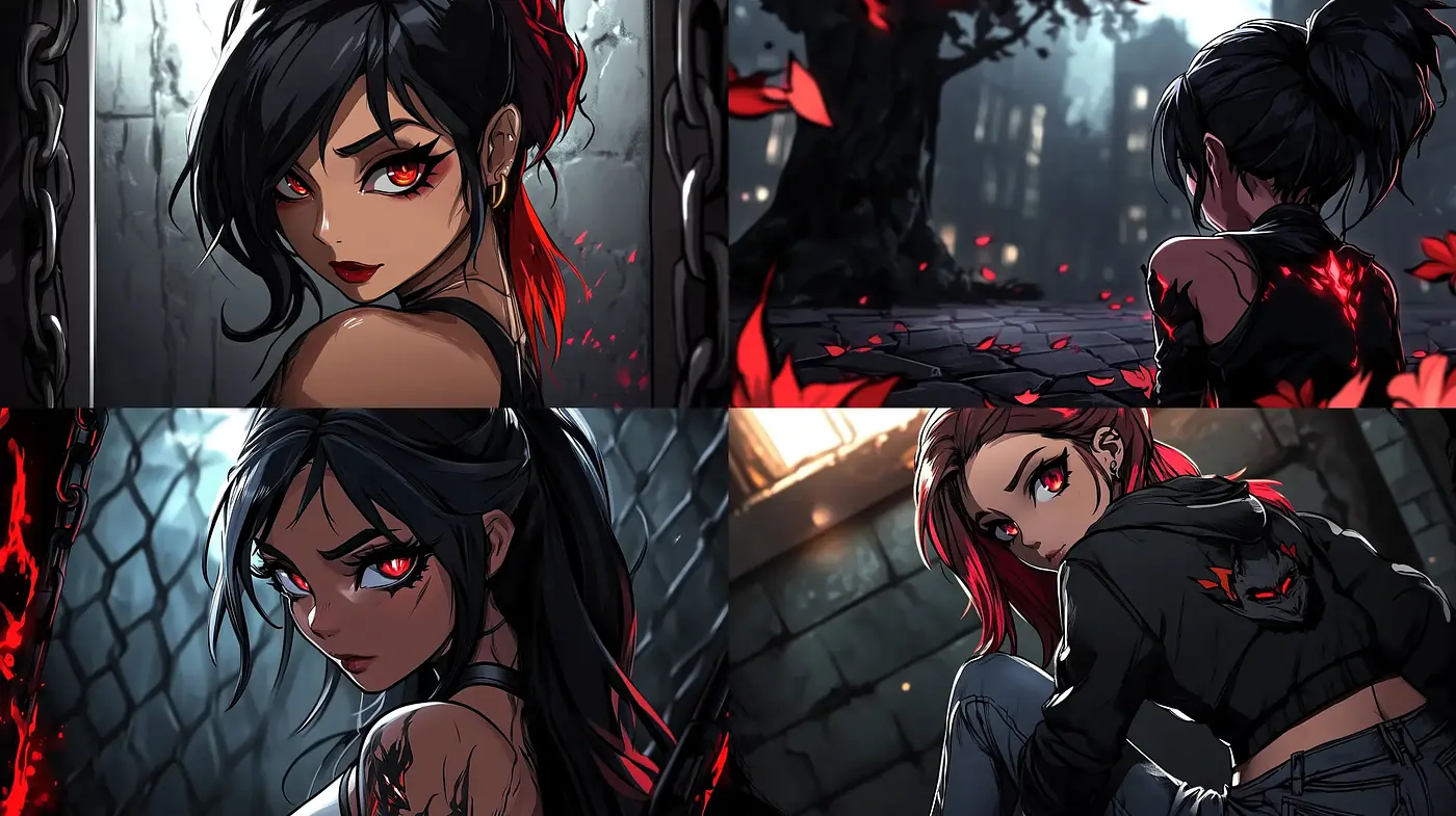 Gritty Crimson Noir: A Dark and Intense Anime-Style Aesthetic - Midjourney sref style