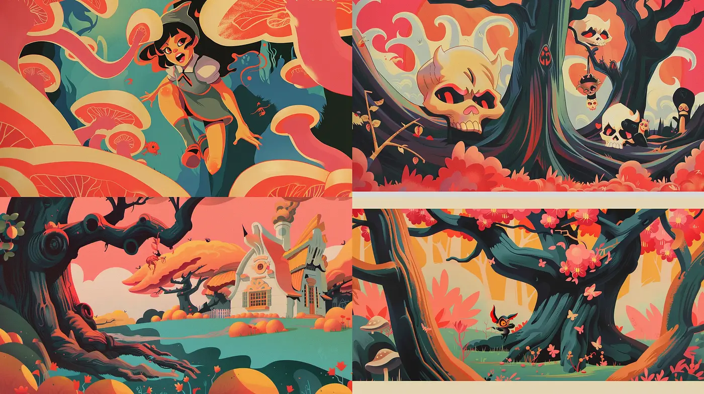 Fantastical Autumnal Dreamscapes with Stylized Elements - Midjourney sref style