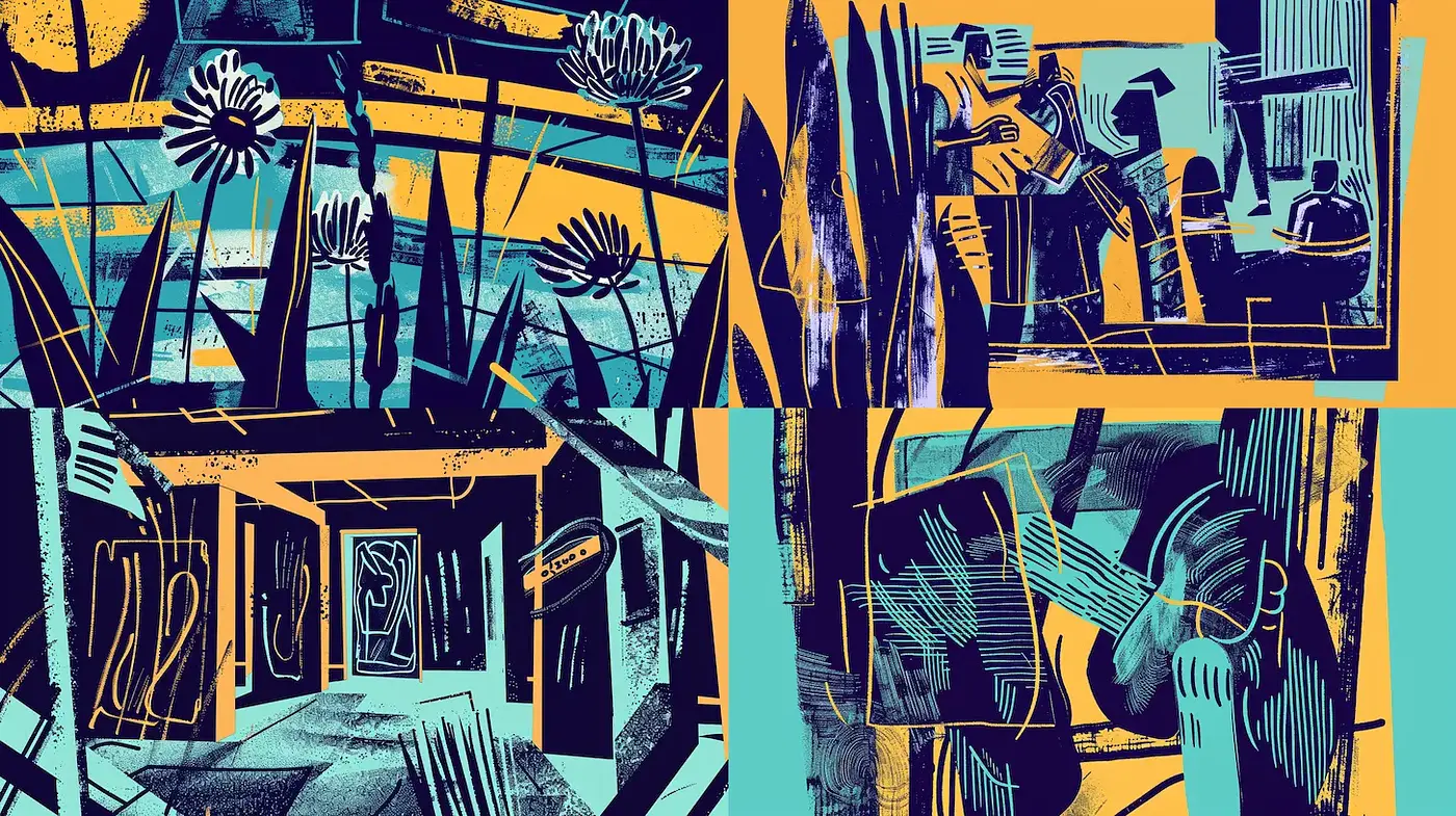 Vibrant and abstract urban exploration with a hint of nostalgia - Midjourney sref style