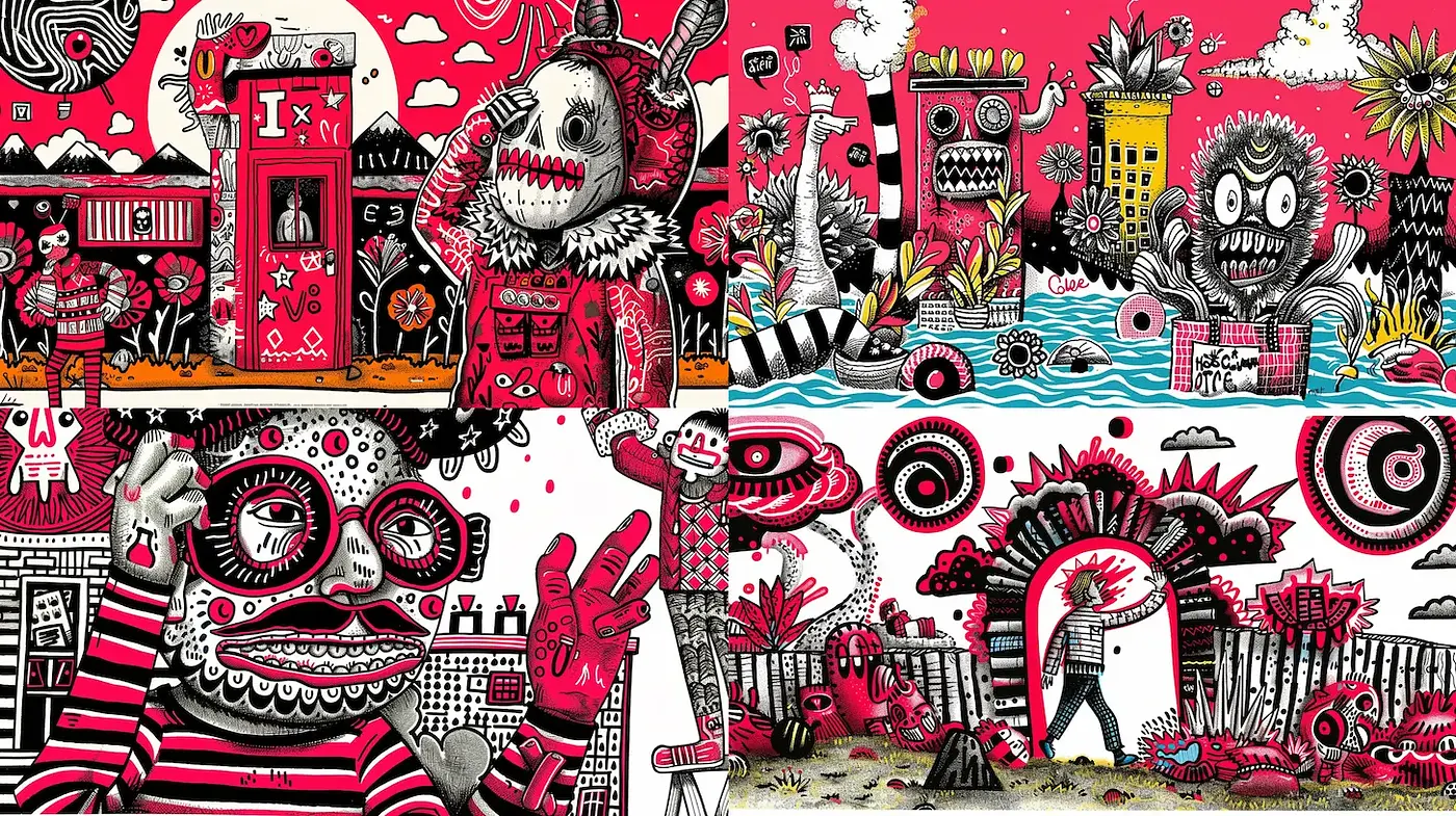 Bold and Whimsical Graphic Illustrations with a Playful Edge - Midjourney sref style