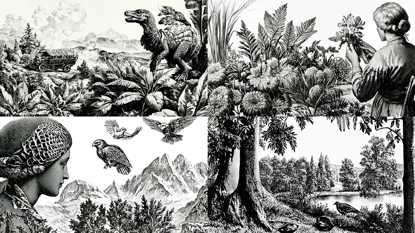 Elegant Engraving Style with Monochromatic Nostalgia - Midjourney sref style