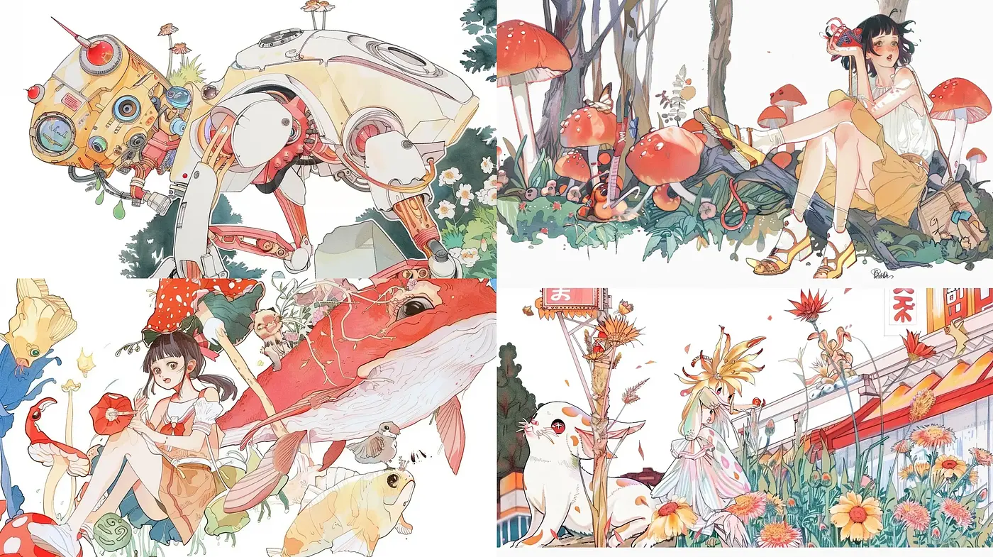 Idyllic Whimsy: A Harmonious Fusion of Anime and Natural Elements - Midjourney sref style