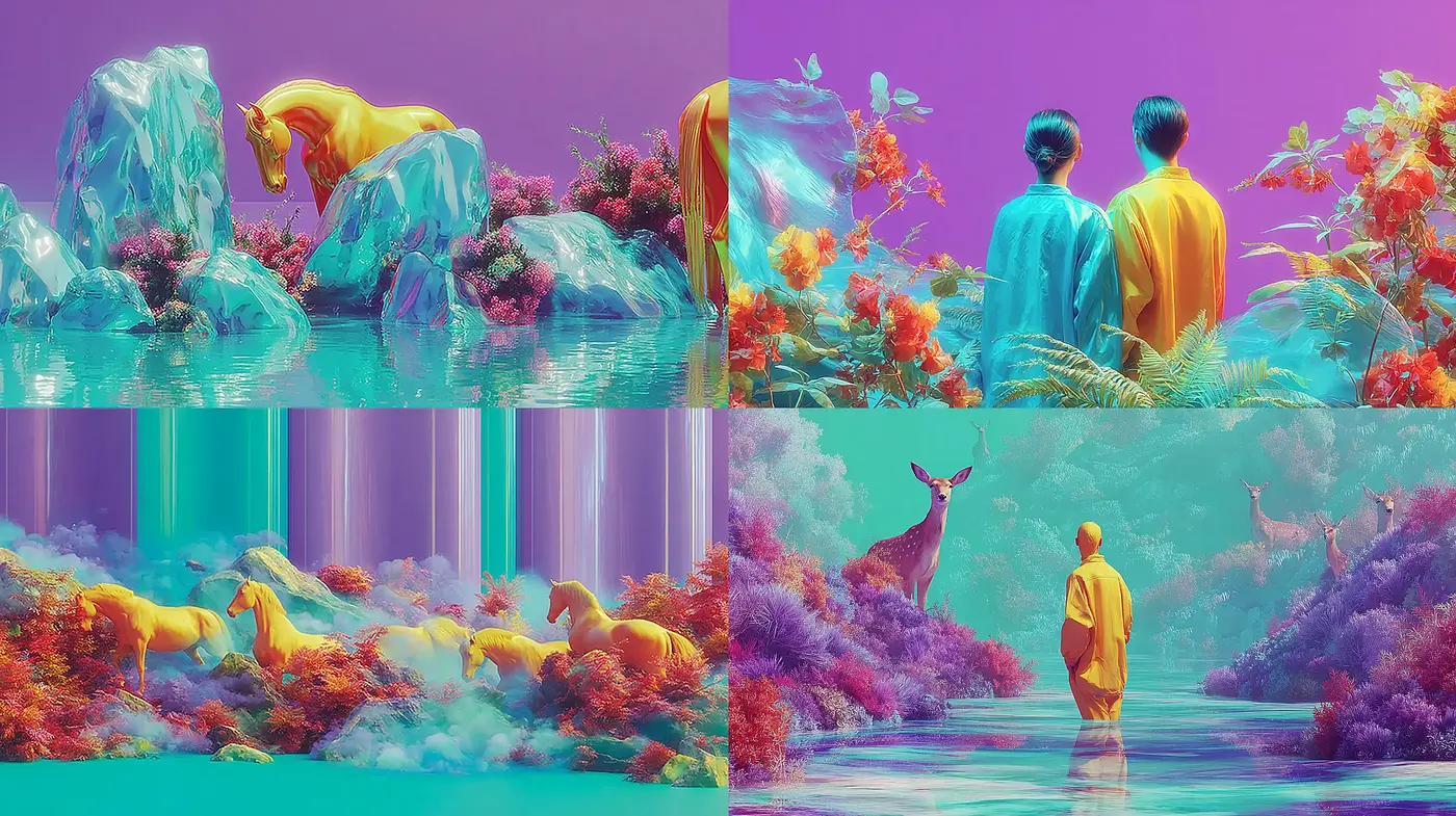 Vibrant and Surreal Landscape with Ethereal Elements - Midjourney sref style
