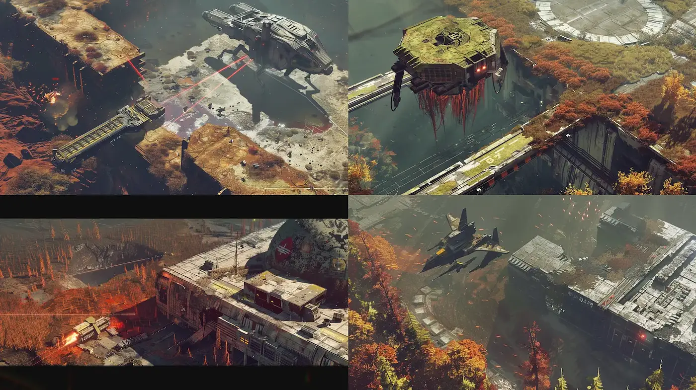 Futuristic desolation with vivid decay - Midjourney sref style