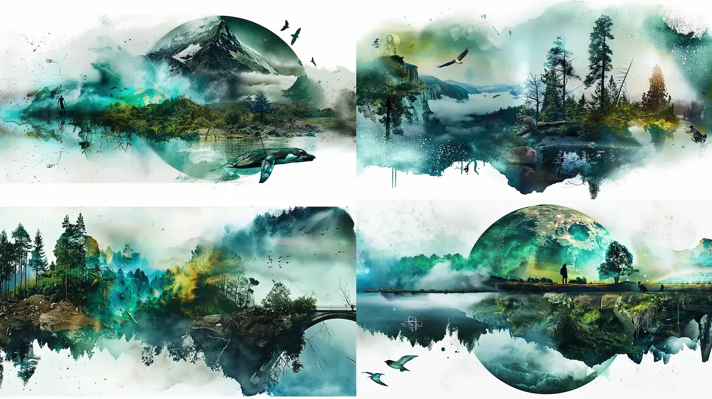 Ethereal Landscape Art Combining Nature with Mystical Elements - Midjourney sref style