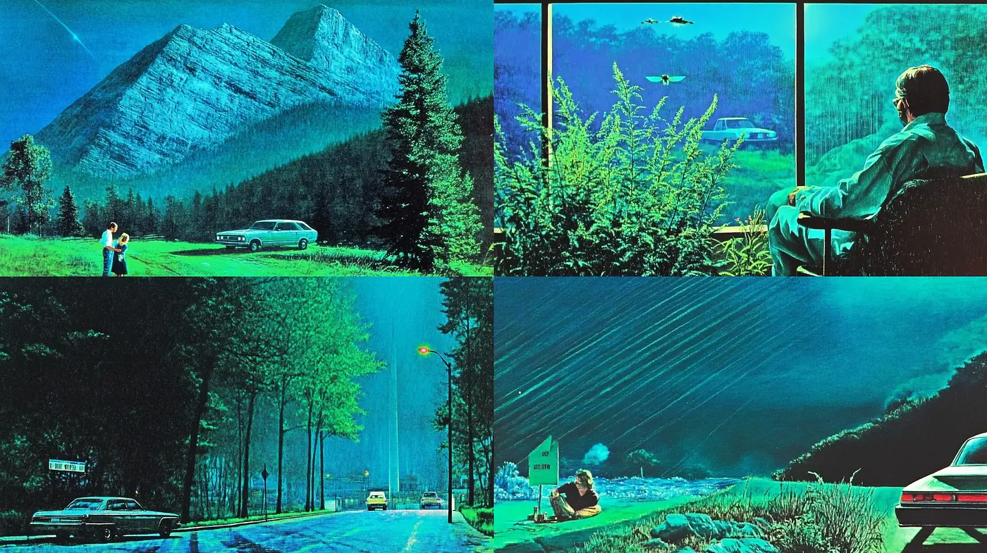 Emerald Tones in Cinematic Nostalgia - Midjourney sref style