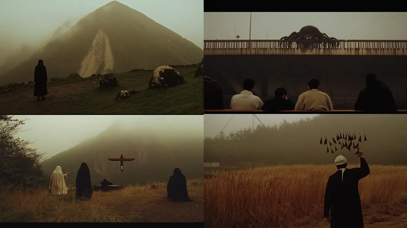 Mystical and Atmospheric Cinematic Frames with Earthy Tones - Midjourney sref style