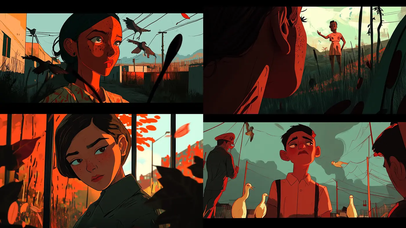 Twilight Hues and Cinematic Contours: A Study in Stylized Visual Storytelling - Midjourney sref style