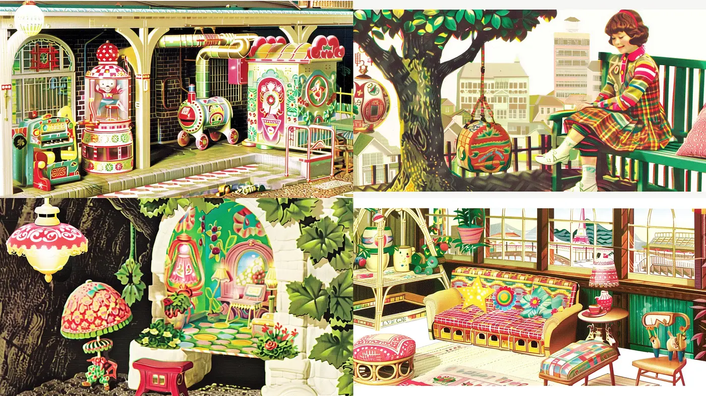 Eclectic Storybook Fusion with Whimsical Overtones - Midjourney sref style