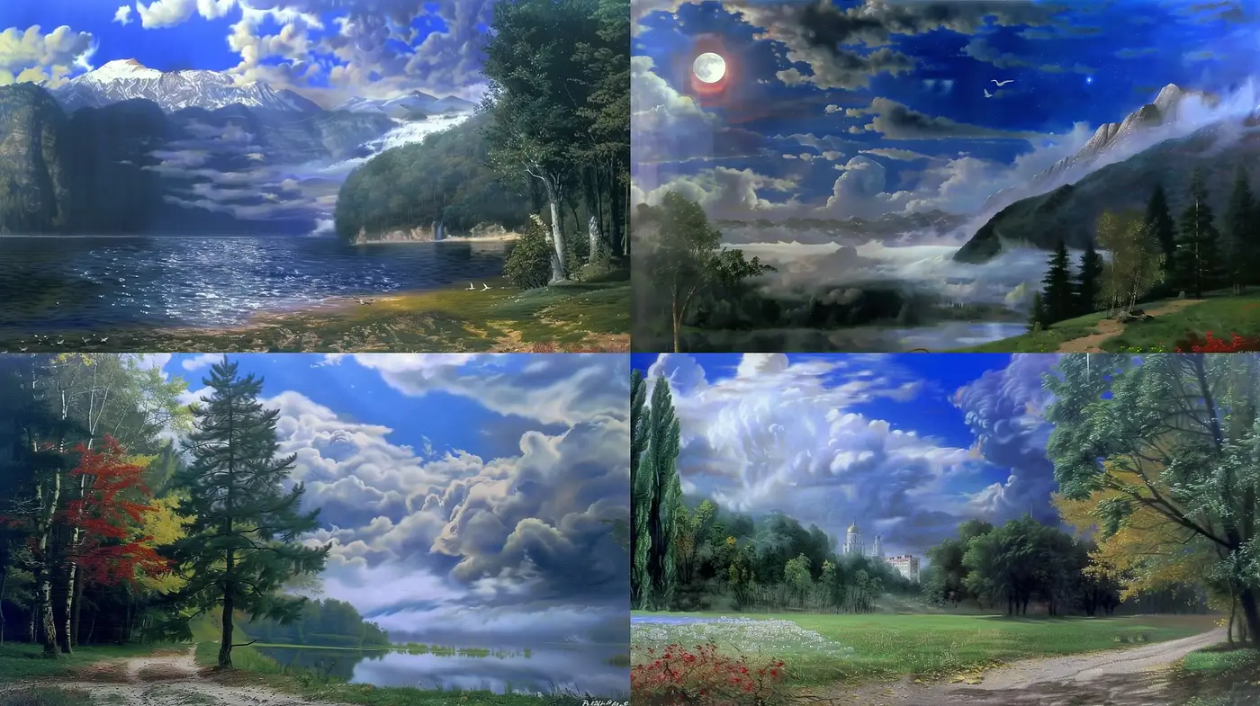 Luminous Natural Landscapes with Ethereal Skies and Verdant Scenery - Midjourney sref style