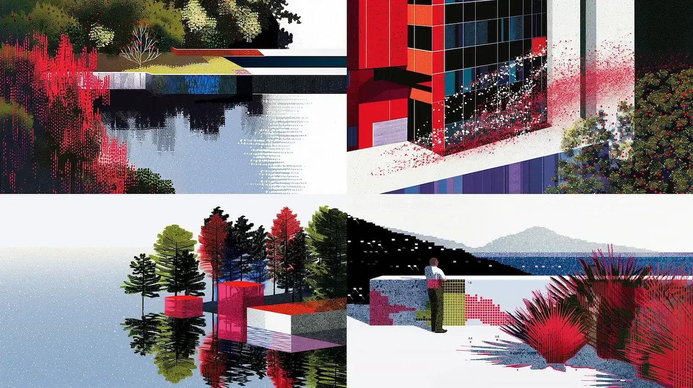Contemporary Digital Landscape Design with a Vivid Aesthetic - Midjourney sref style