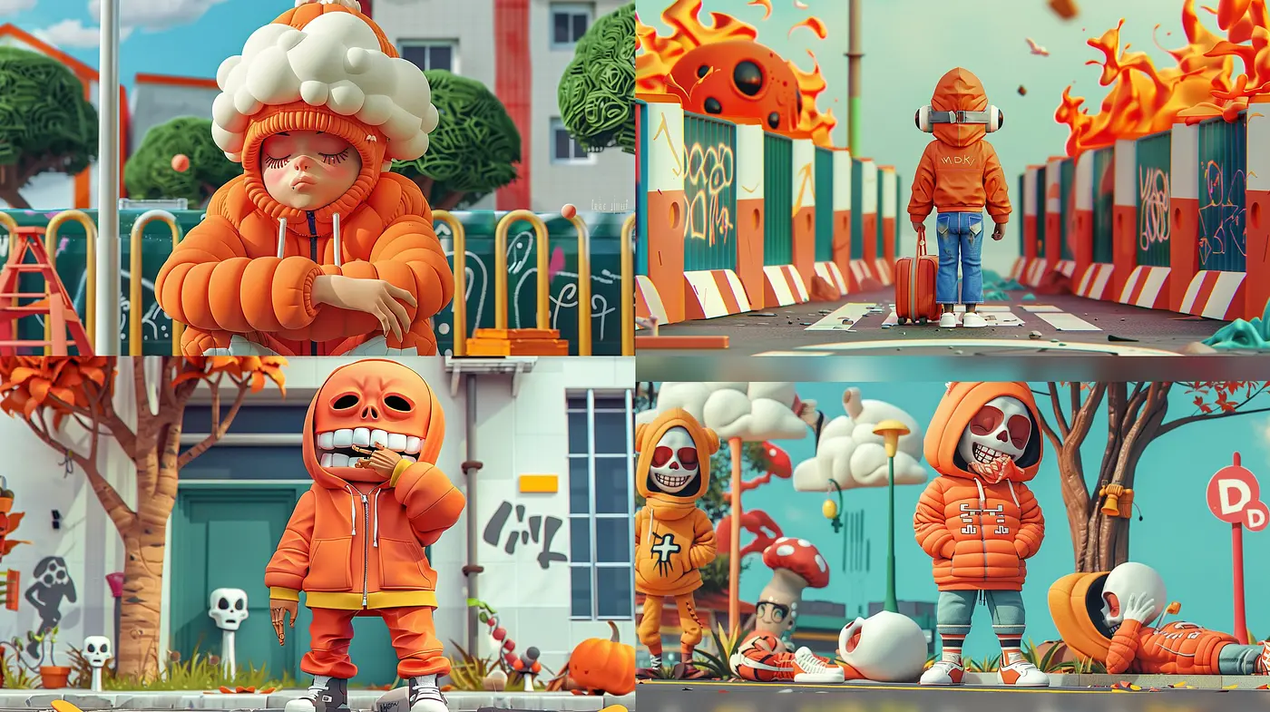 Whimsical Pumpkin-Toned Storybook Visions with a Surreal Twist - Midjourney sref style