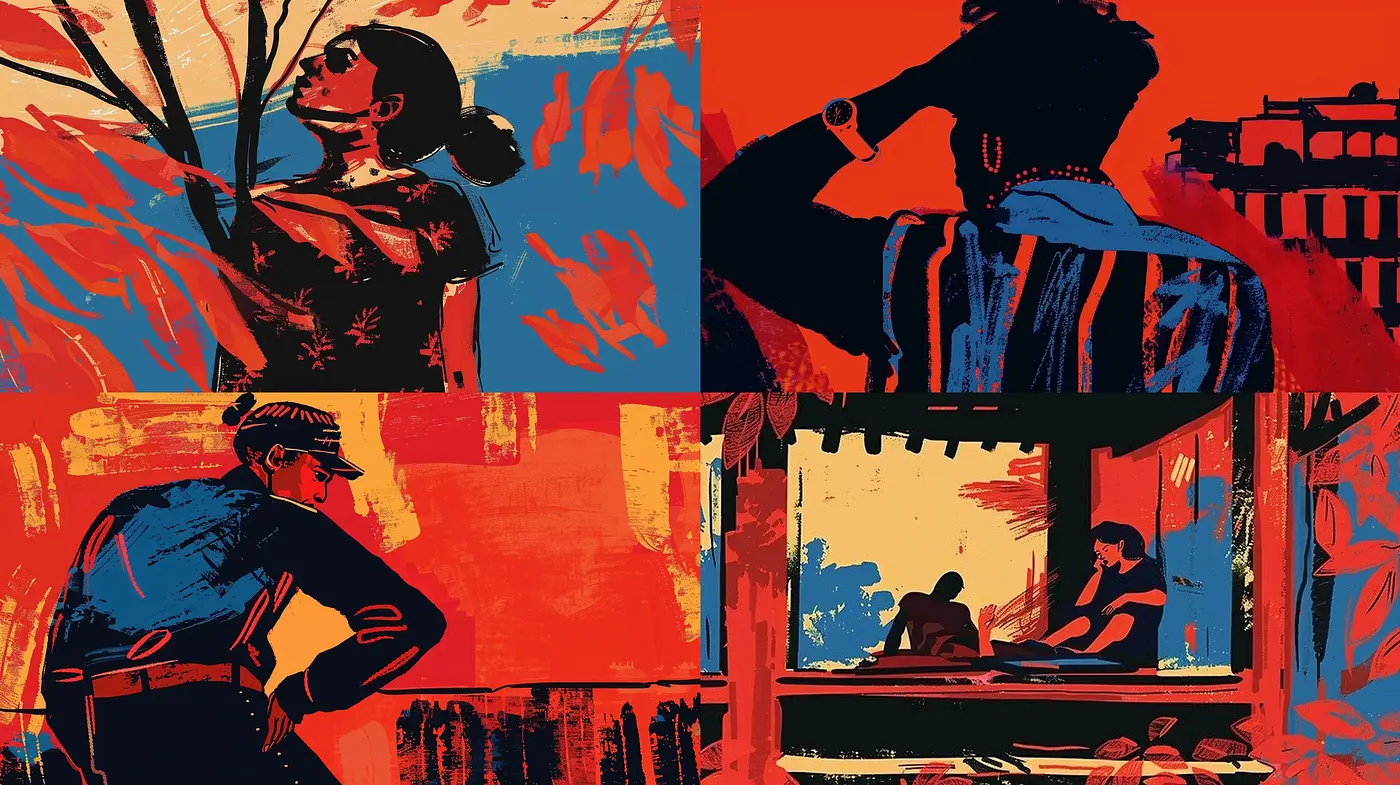 Vibrant Expressive Fusion of Bold Brushwork and Silhouetted Forms - Midjourney sref style