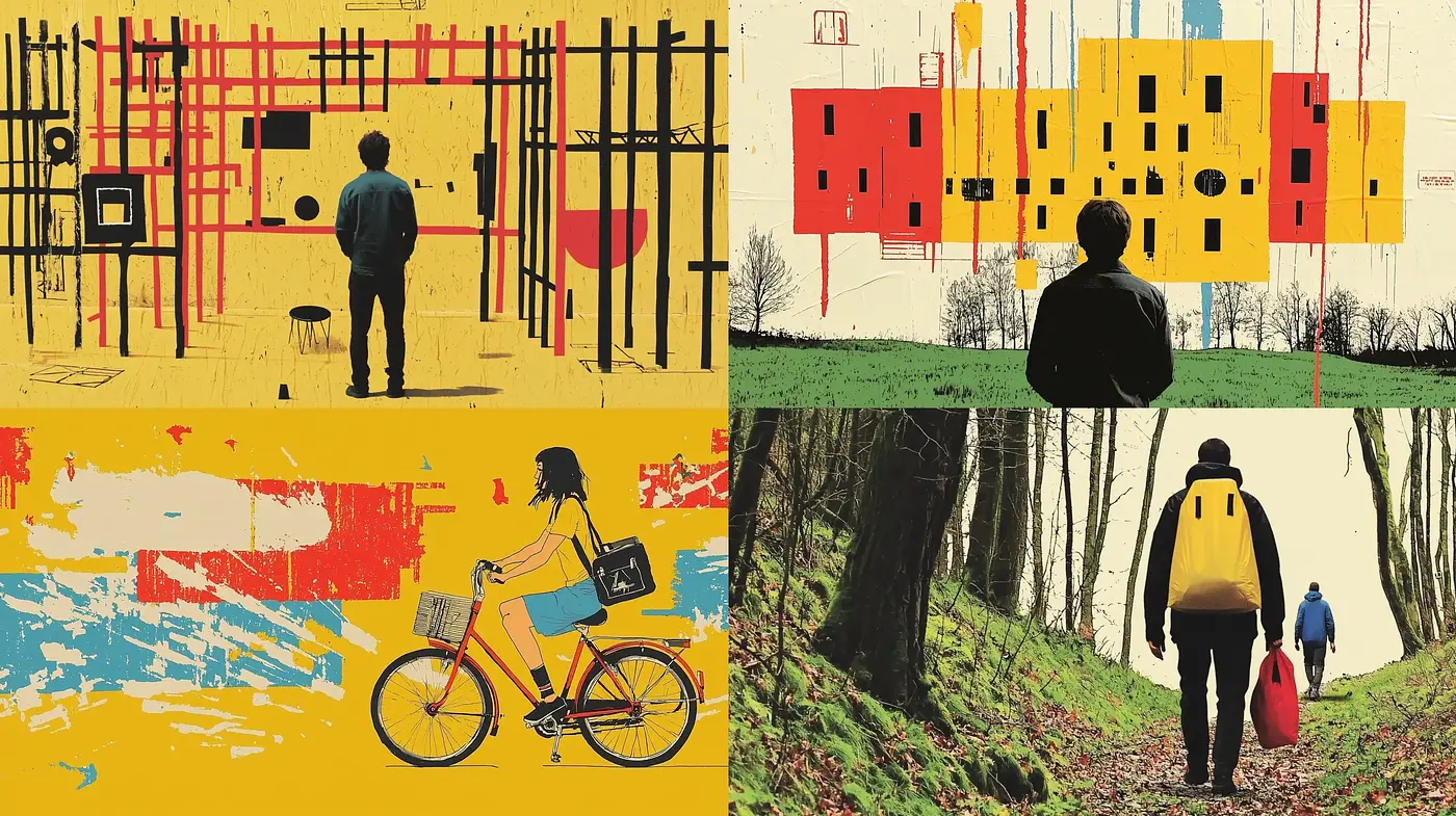 Abstract Expressive Silhouettes Amidst Vivid Geometric Backdrops - Midjourney sref style