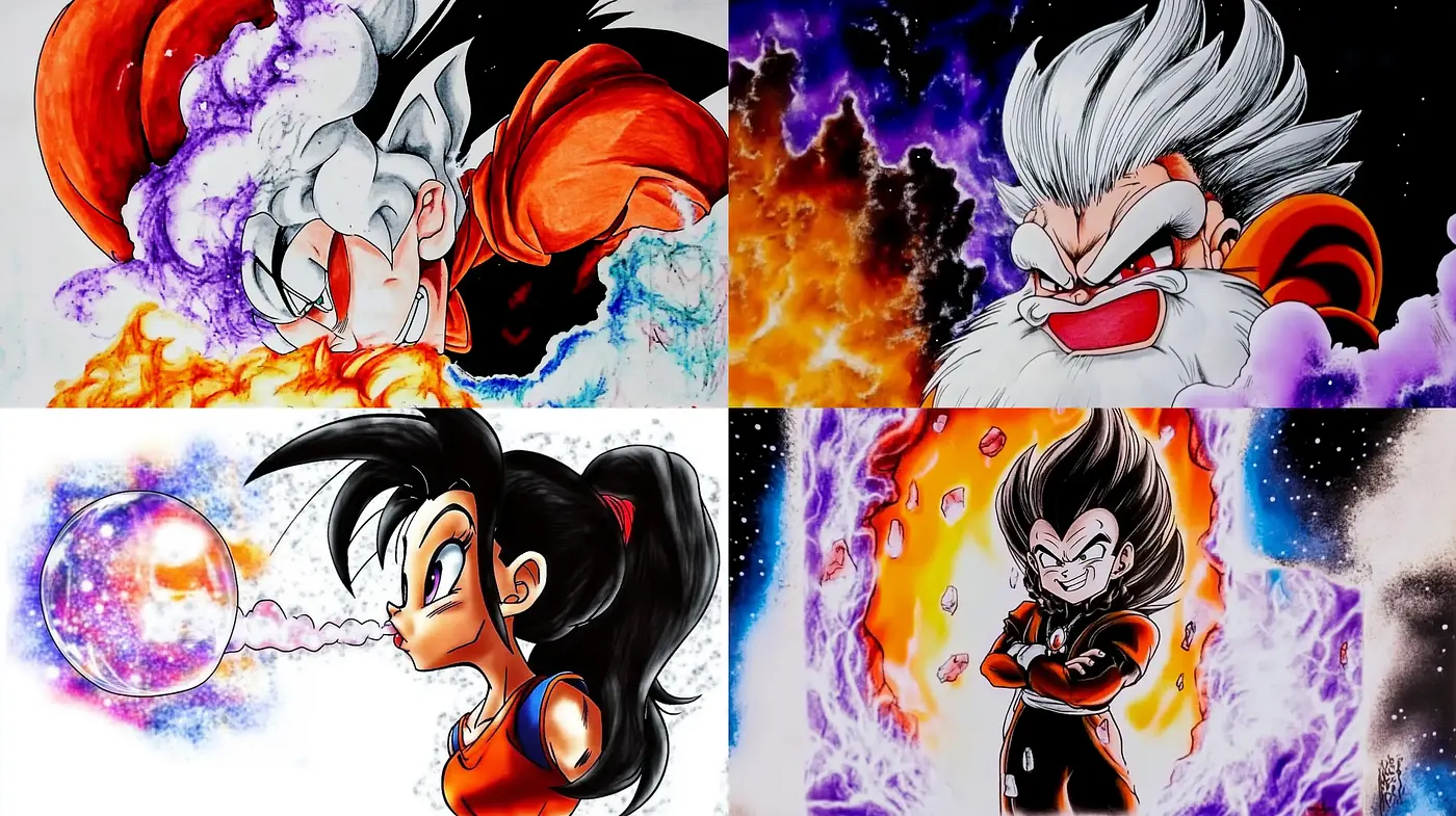 Dynamic Anime Expressions with Cosmic Energy Overtones - Midjourney sref style
