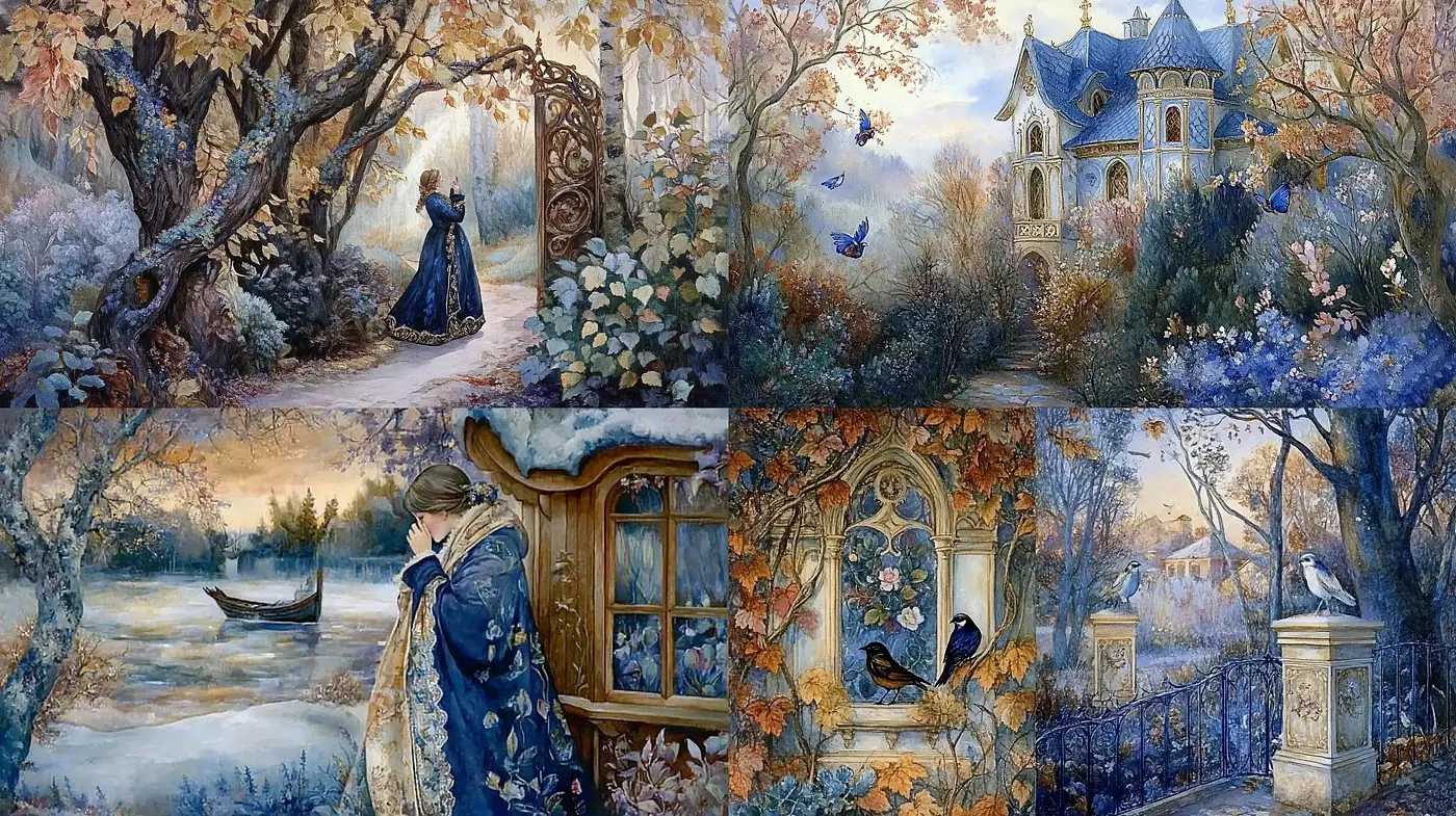 Ethereal Autumnal Dreamscape: A Tapestry of Enchanted Nostalgia - Midjourney sref style