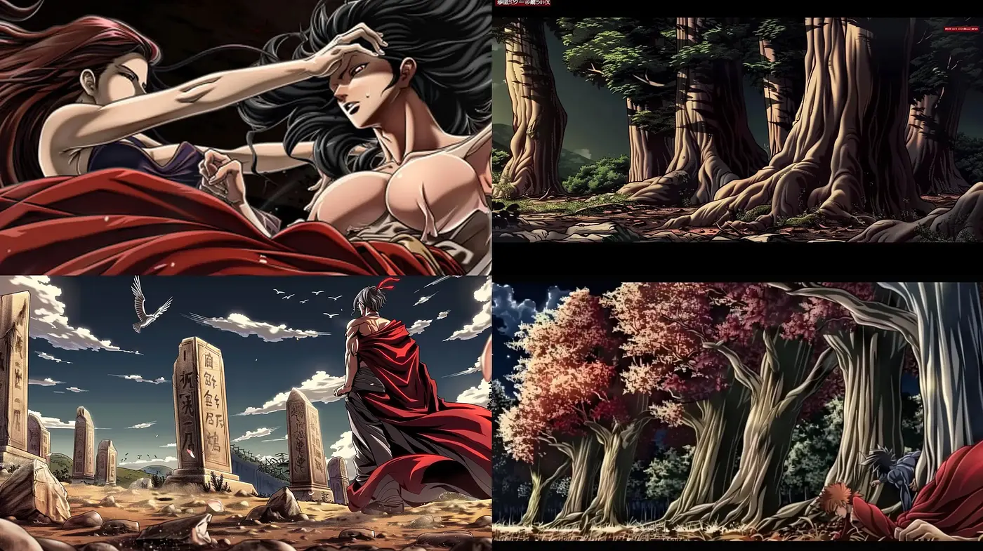 Epic Saga-Inspired Vivid Illustrations with Dynamic Contrasts and Anime Inflections - Midjourney sref style