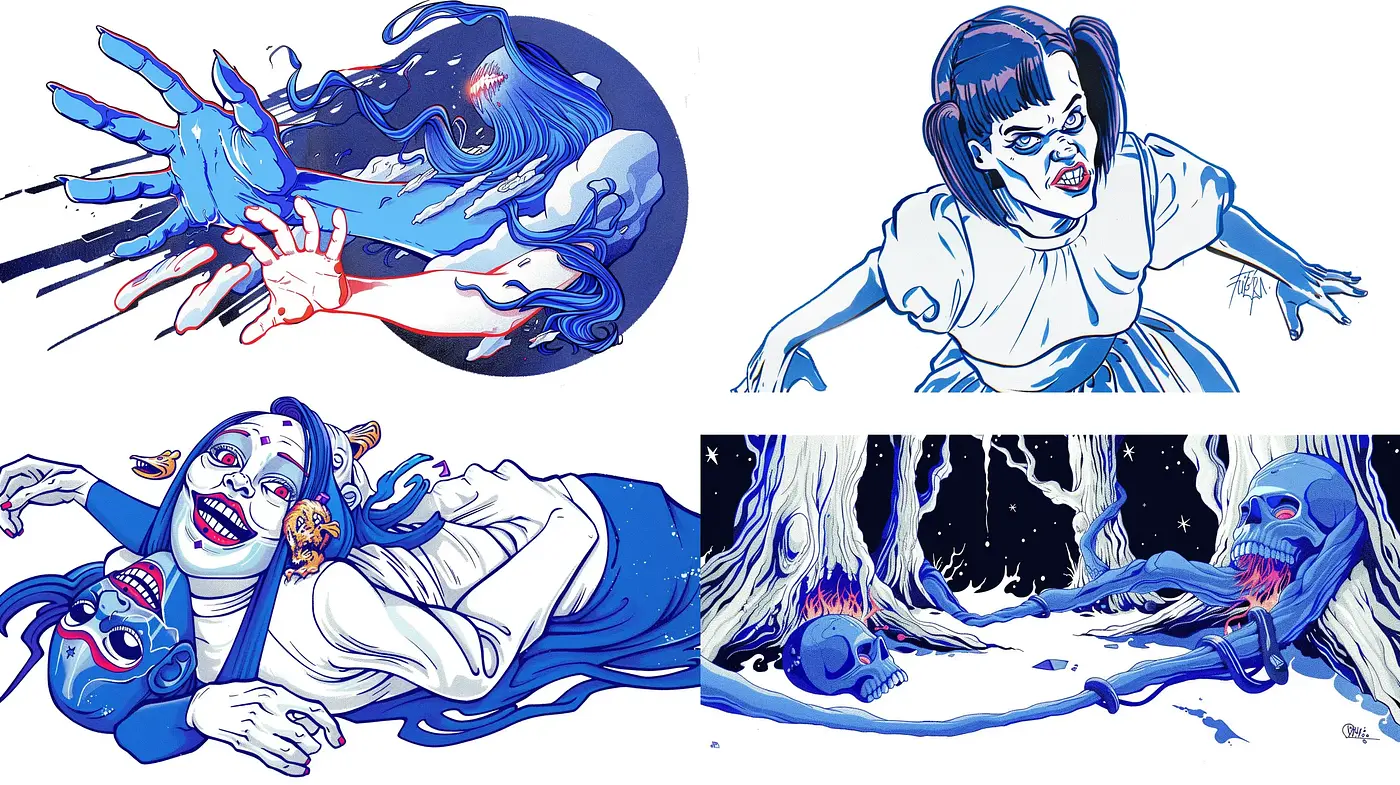 Ethereal Blue Dreamscape: A Homage to Graphic Novel Artistry - Midjourney sref style
