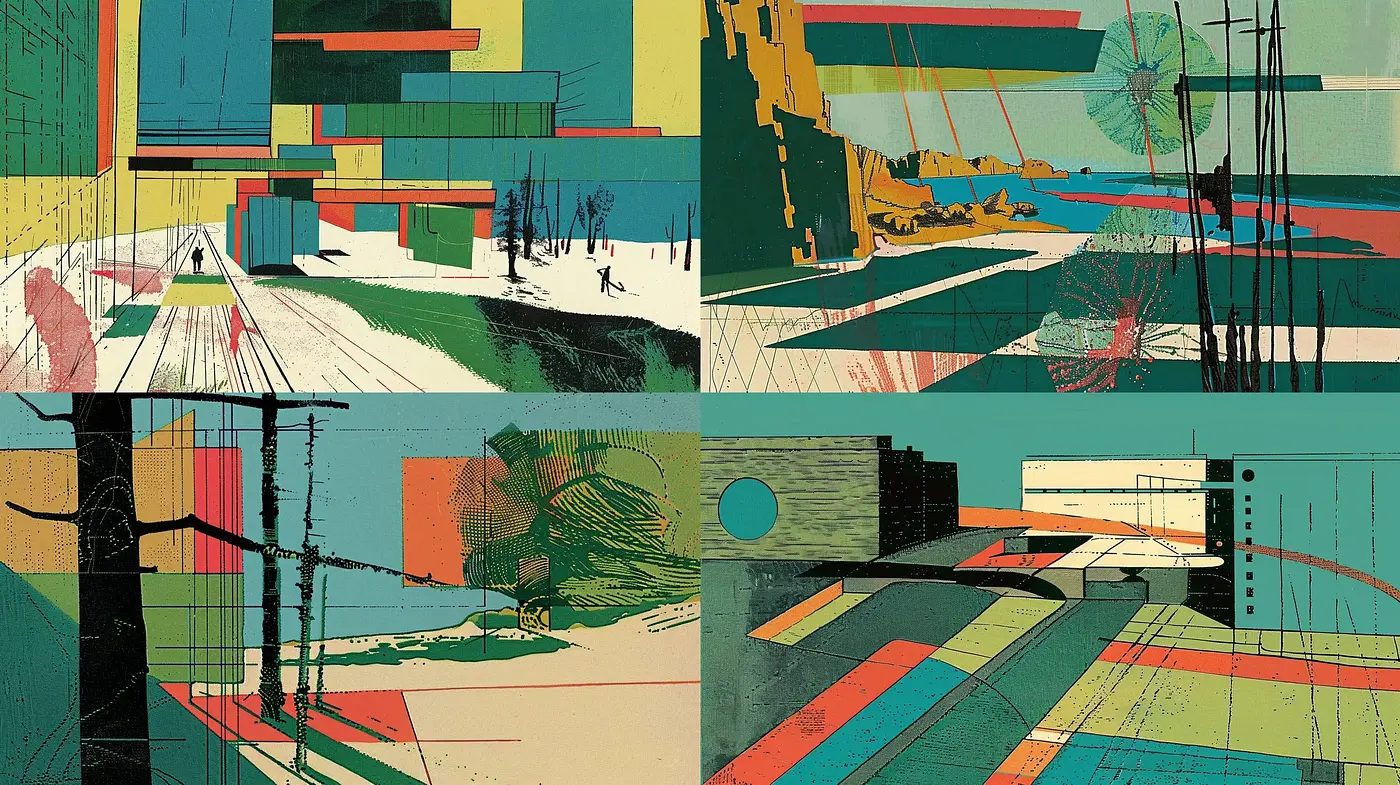 Abstract Geometric Fusion with a Retro Futuristic Undertone - Midjourney sref style