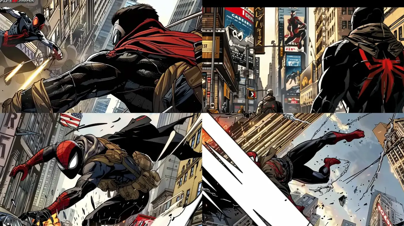 Dynamic graphic storytelling with a superhero aesthetic - Midjourney sref style