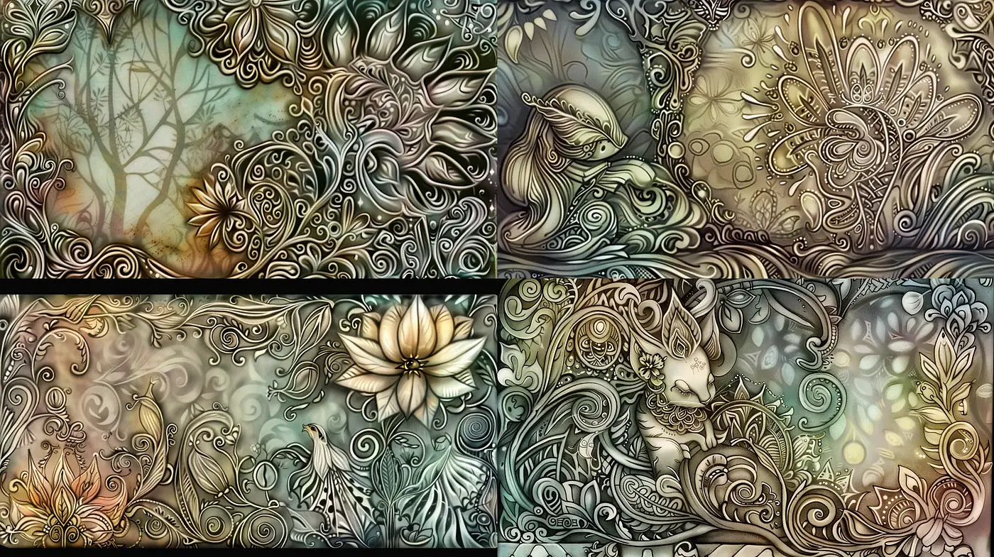 Ornate Botanical Dreamscape with Art Nouveau Elegance - Midjourney sref style