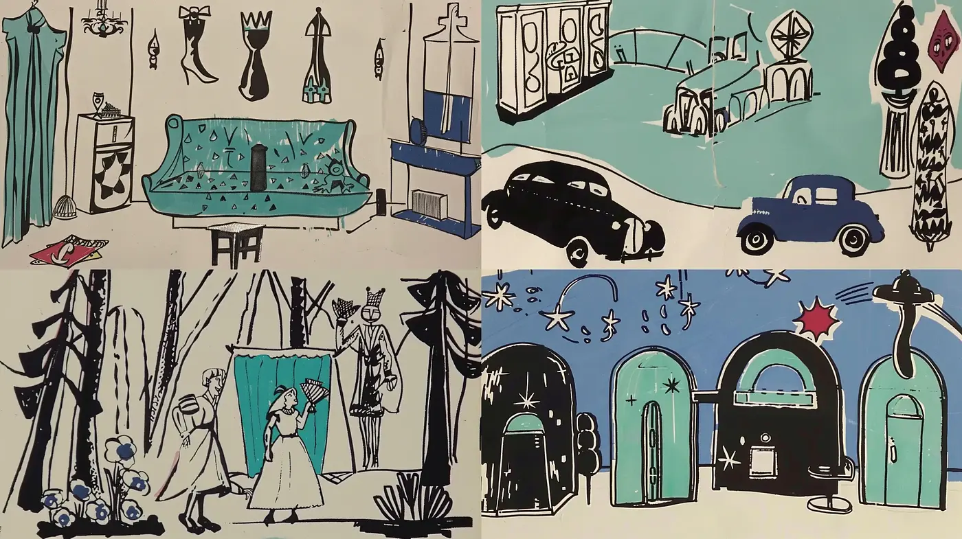 Stylized Retro Ink Illustrations with a Whimsical Touch - Midjourney sref style