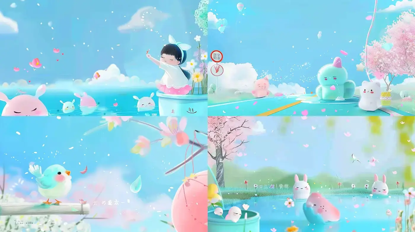 Whimsical and Playful Pastel Aesthetic with Nature Elements - Midjourney sref style