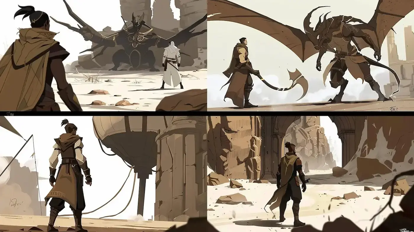 Stylized Fantasy Illustrations with Elements of Epic Adventure - Midjourney sref style