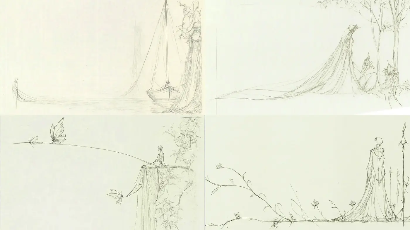 Ethereal Sketches of Tranquil Reverie - Midjourney sref style