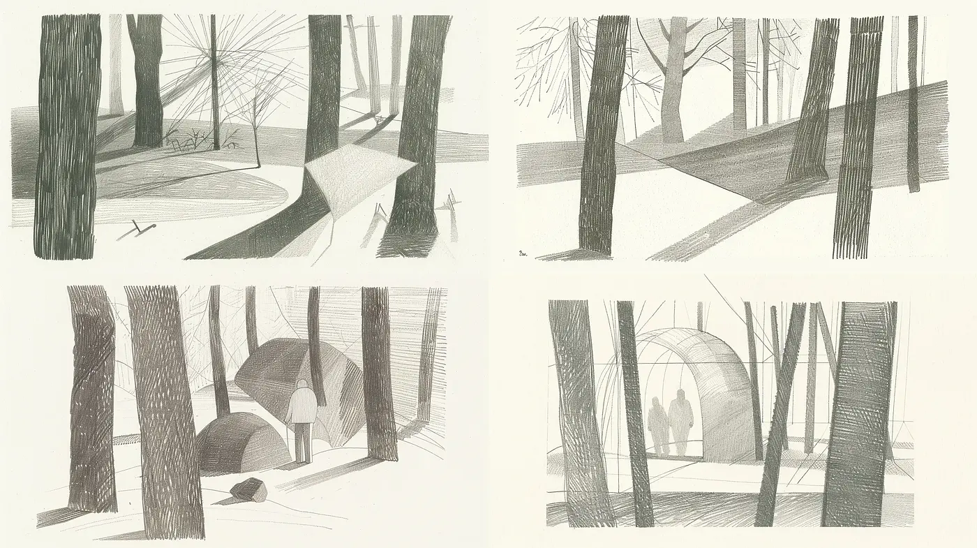 Whispering Graphite: Monochrome Sketches of Serene Woodlands - Midjourney sref style