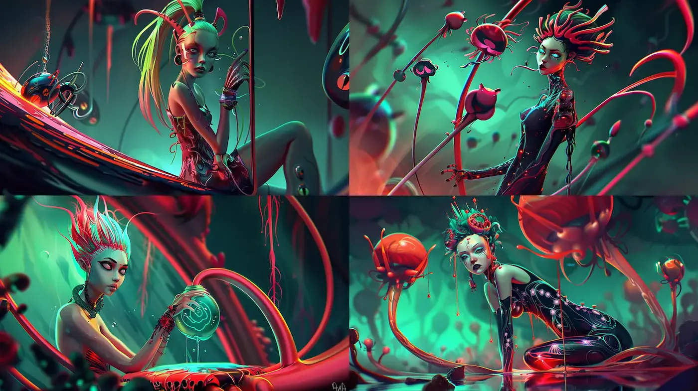 Whimsical and surreal fusion of organic elements and futuristic aesthetics - Midjourney sref style