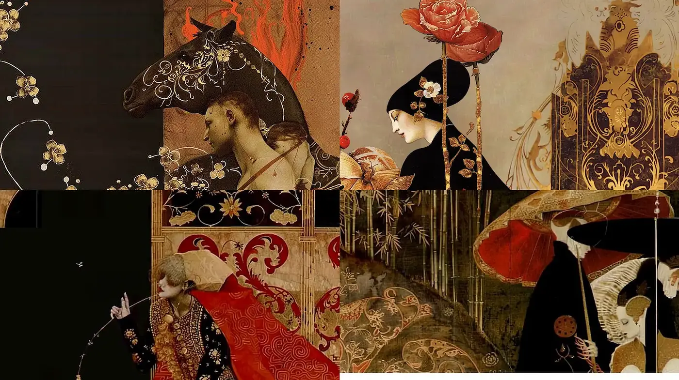 Intricate Art Nouveau Inspired Aesthetic with Rich Symbolism - Midjourney sref style