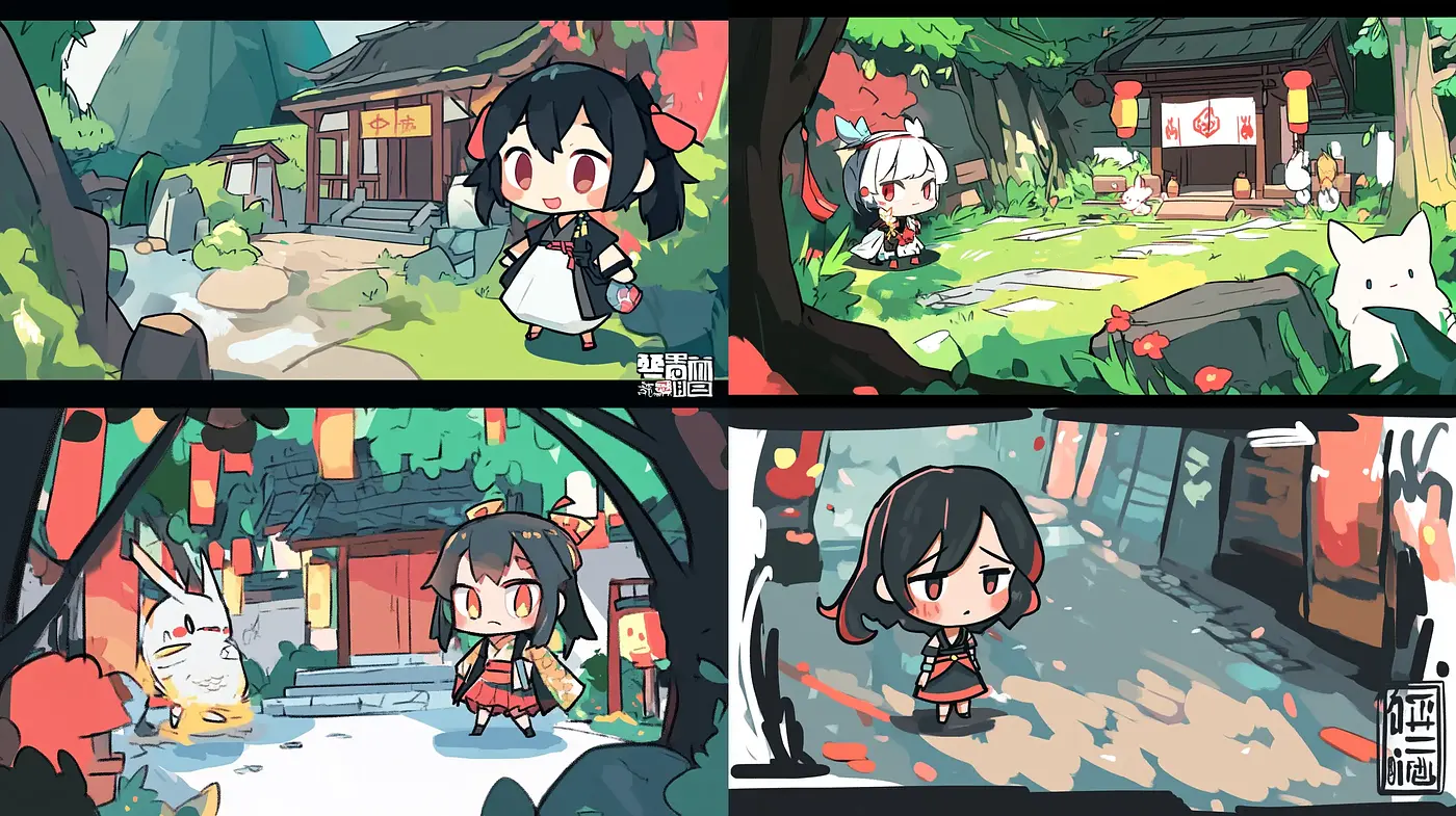 Playful Serenity in Stylized Nature: A Consistent Anime-Influenced Visual Harmony - Midjourney sref style
