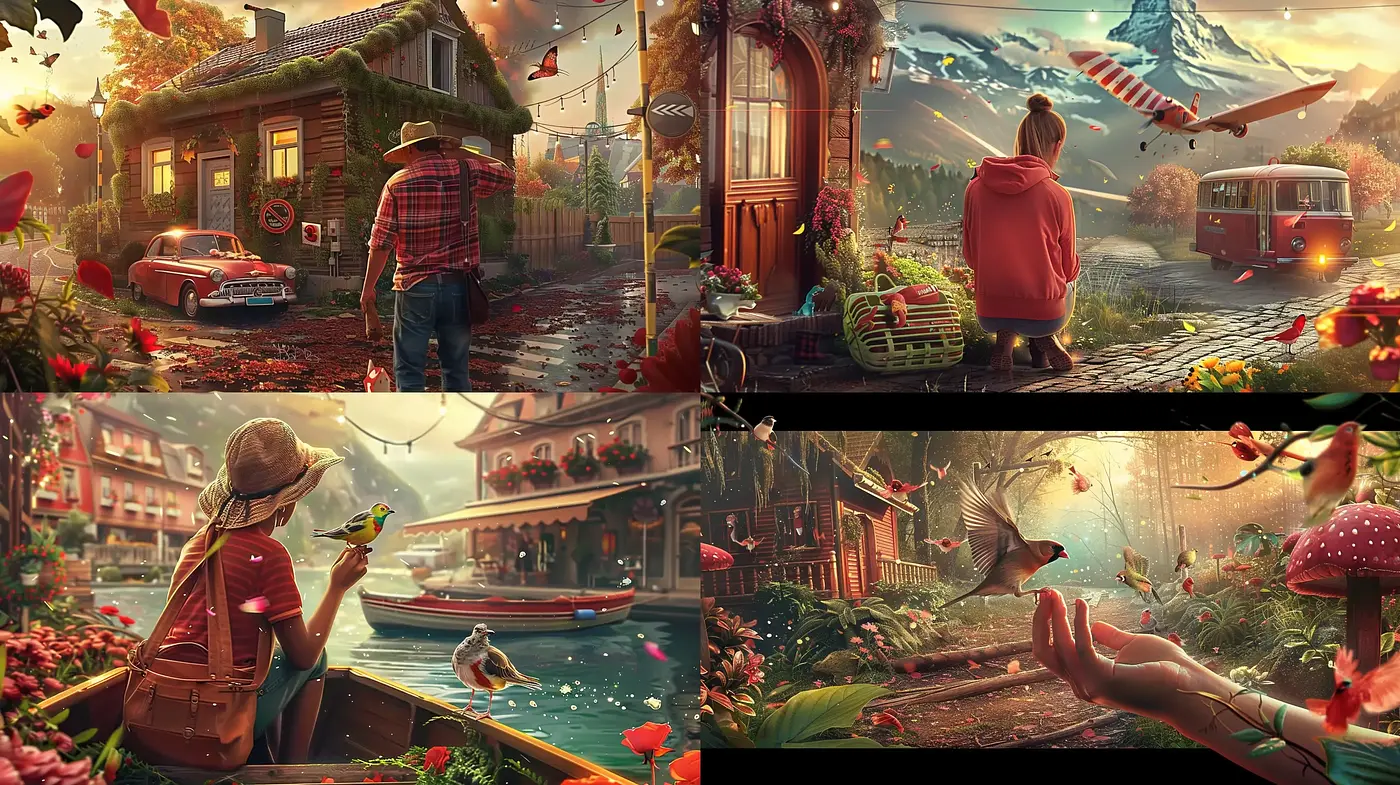 Idyllic Serenity in Warm Hues: A Harmonious Blend of Lively Digital Art - Midjourney sref style