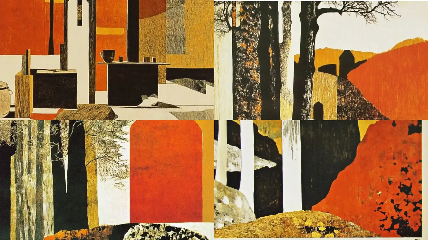 Melancholic Autumn Hues in Abstract Cubist Landscape - Midjourney sref style