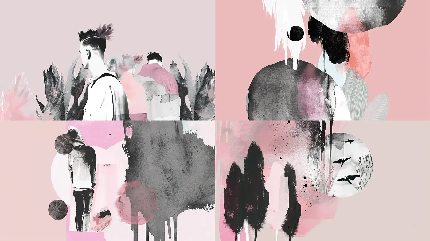 Abstract Expressionist Brushwork with a Pastel Pink and Charcoal Palette - Midjourney sref style