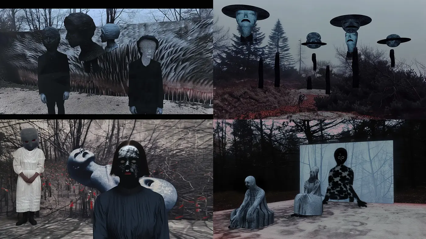 Surrealist Dystopian Dreamscapes with Monochromatic Overtones - Midjourney sref style