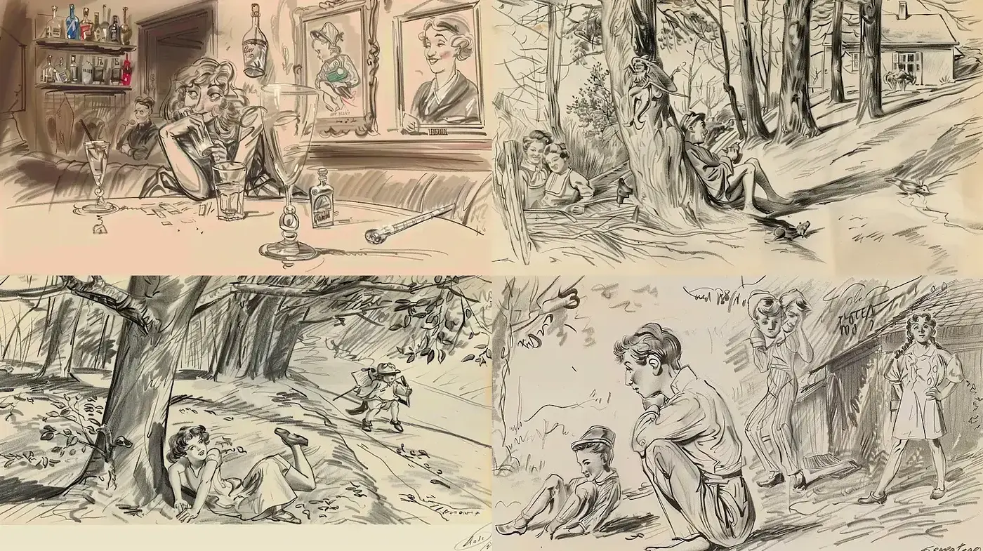 Nostalgic Illustrations with Whimsical Charm and Subtle Humor - Midjourney sref style