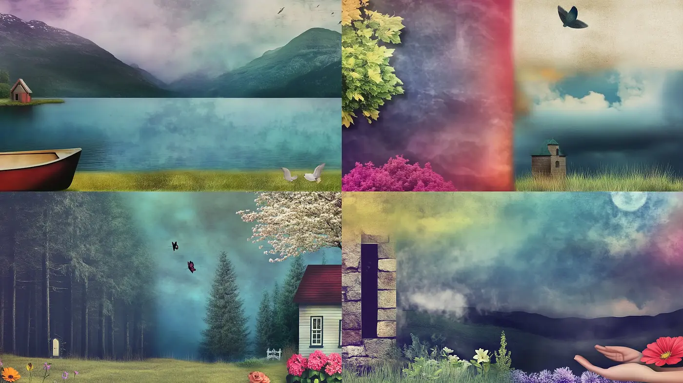 Dreamlike Pastoral Vistas: A Synthesis of Textures and Hues - Midjourney sref style
