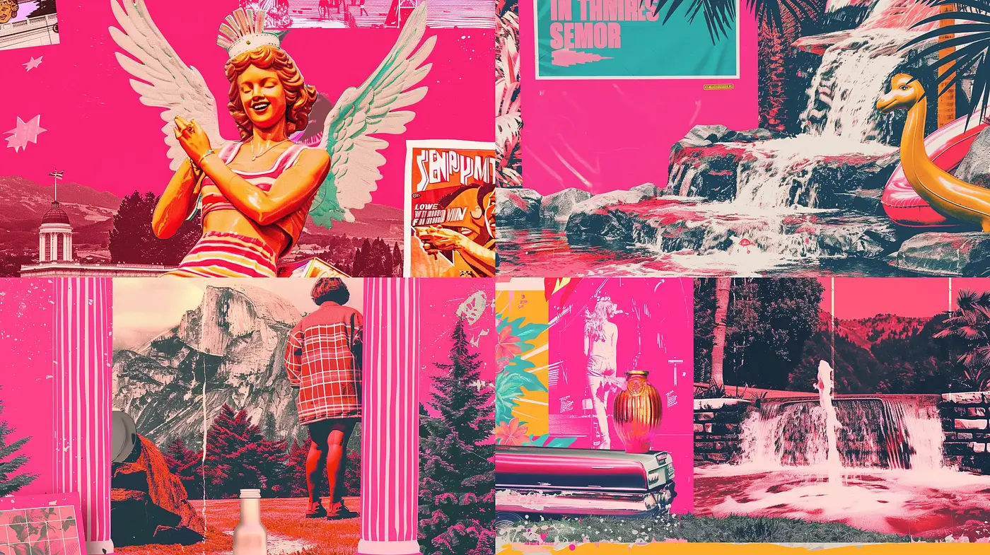 Saturated Retro Dreamscape with Surrealist Touches - Midjourney sref style