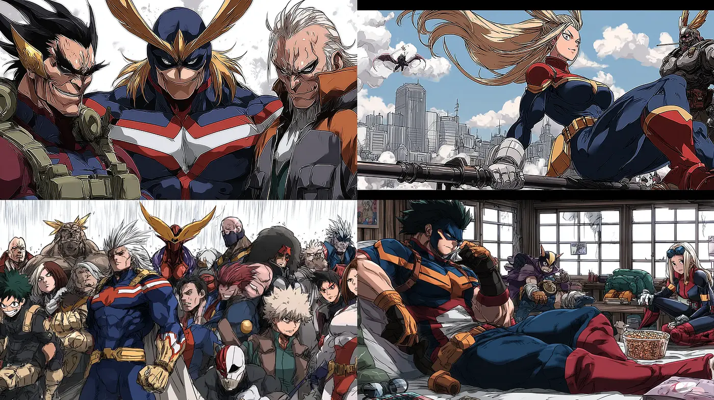 Dynamic and detailed anime-inspired illustration showcasing heroic and everyday moments - Midjourney sref style
