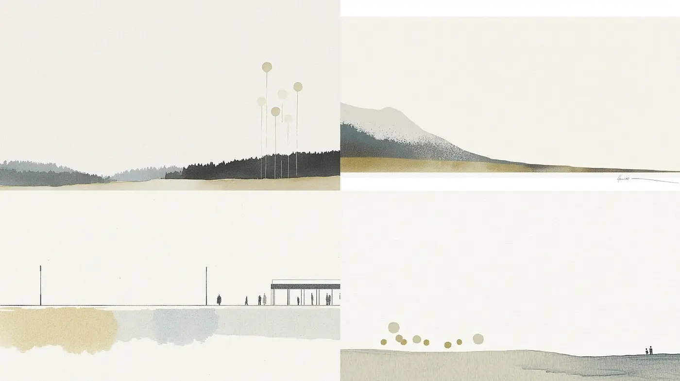 Serene Minimalist Landscape Portrayals with a Muted Color Palette - Midjourney sref style
