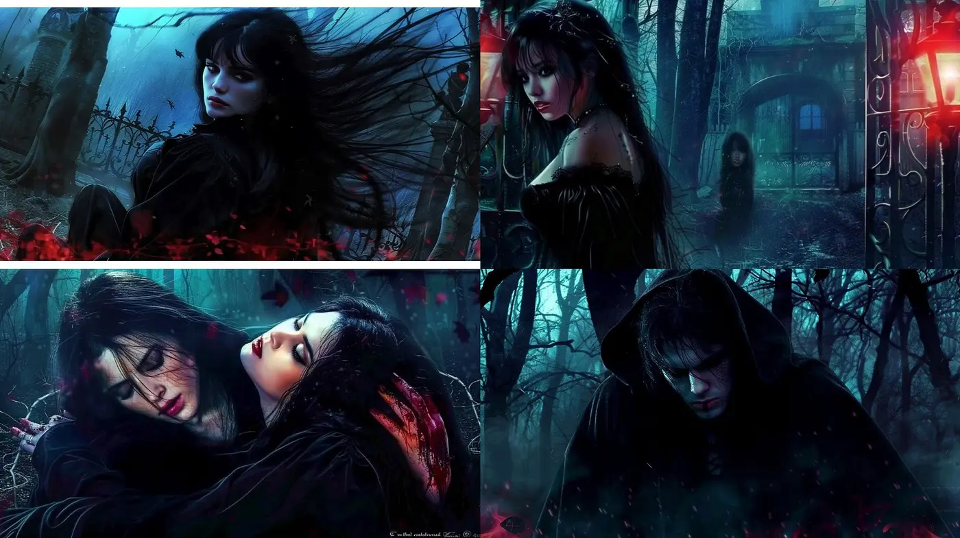 Enigmatic Midnight Hues: The Dance of Shadows and Sapphire - Midjourney sref style