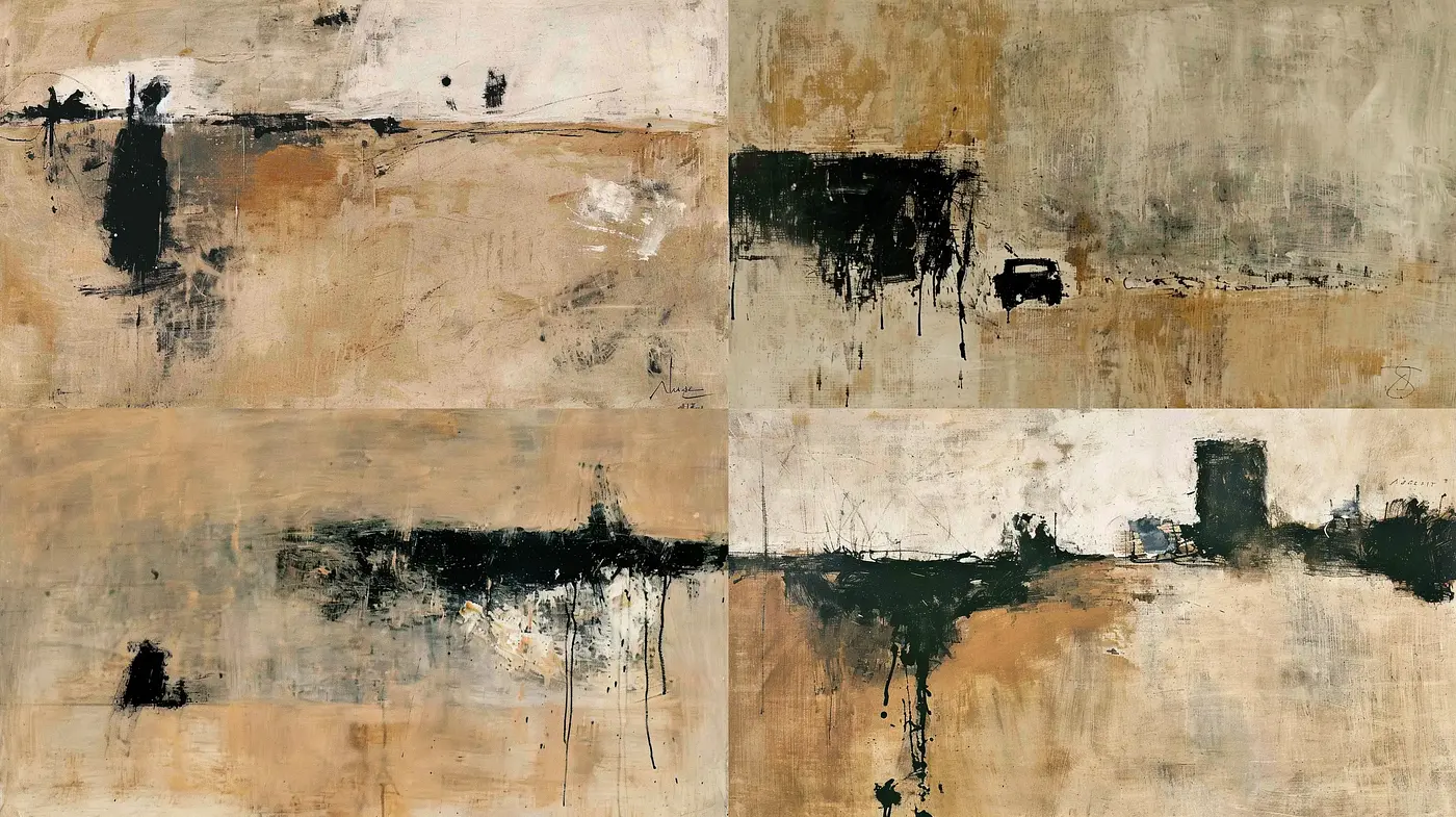 Abstract Harmonies in Monochrome: An Ode to Textural Elegance and Subdued Earth Tones - Midjourney sref style