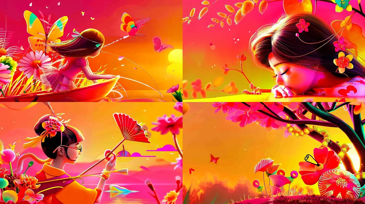 Vibrant Dreamscape Harmony: A Fusion of Vivid Colors and Serene Compositions - Midjourney sref style